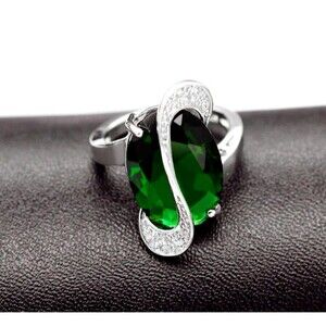 Women's Gorgeous Sterling Silver Oval Green Ring CZ Accents Swirl Sz. 6